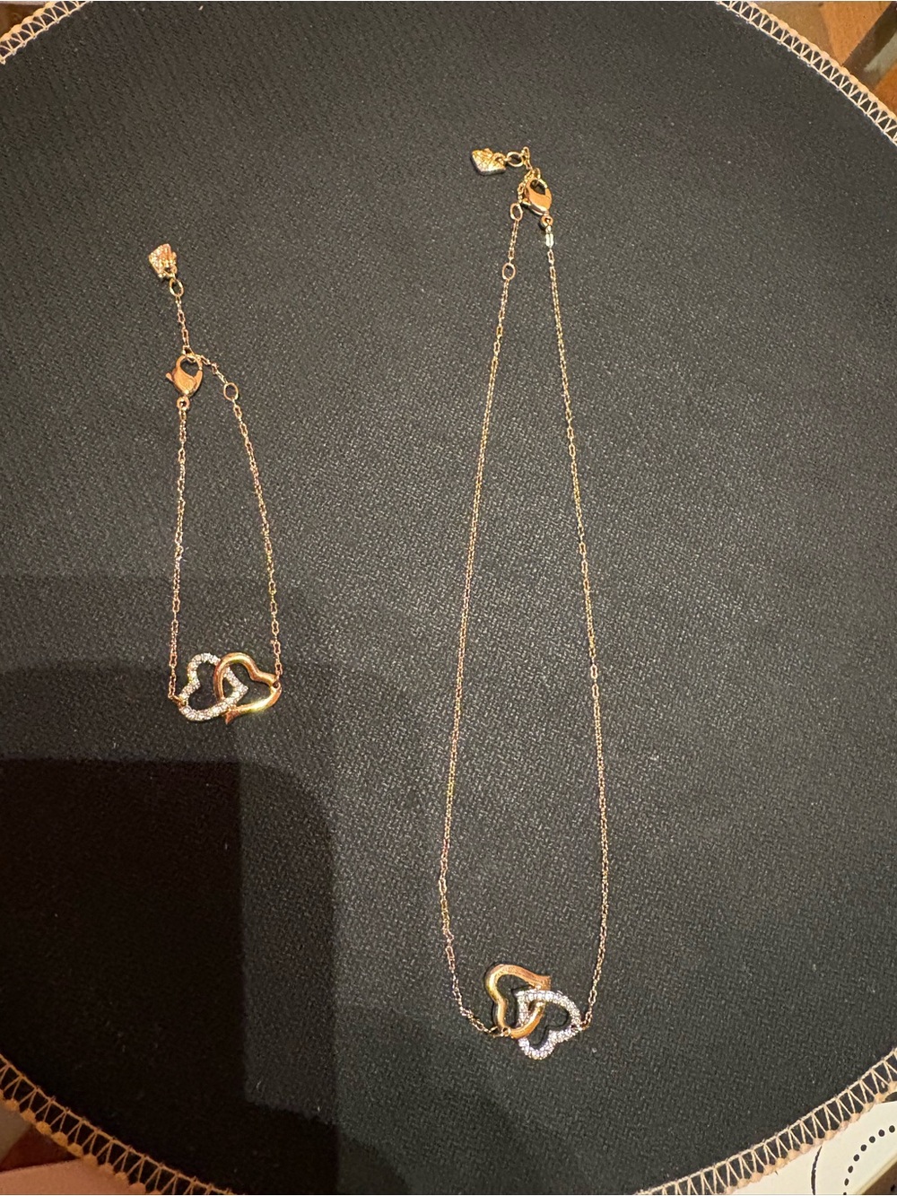 Swarovski Gold Double Heart adjustable Necklace & Bracelet set with crystals